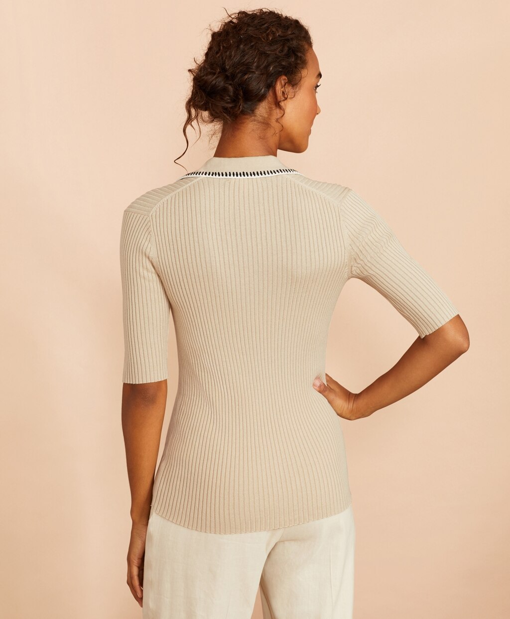 Rib-Knit Cotton Polo Sweater