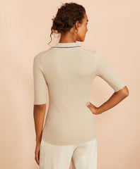 Rib-Knit Cotton Polo Sweater