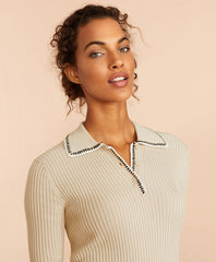 Rib-Knit Cotton Polo Sweater