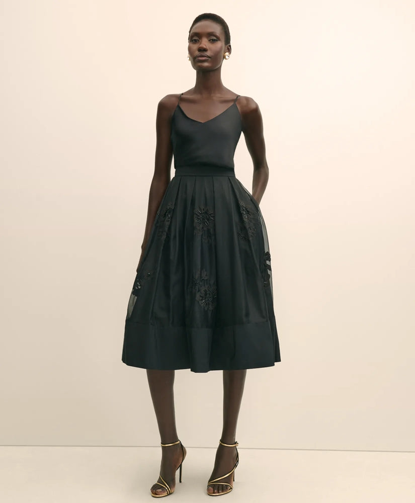 Taffeta Skirt With Embroidered Organza Overlay