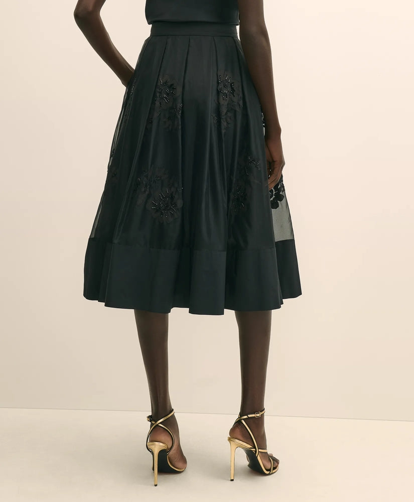 Taffeta Skirt With Embroidered Organza Overlay