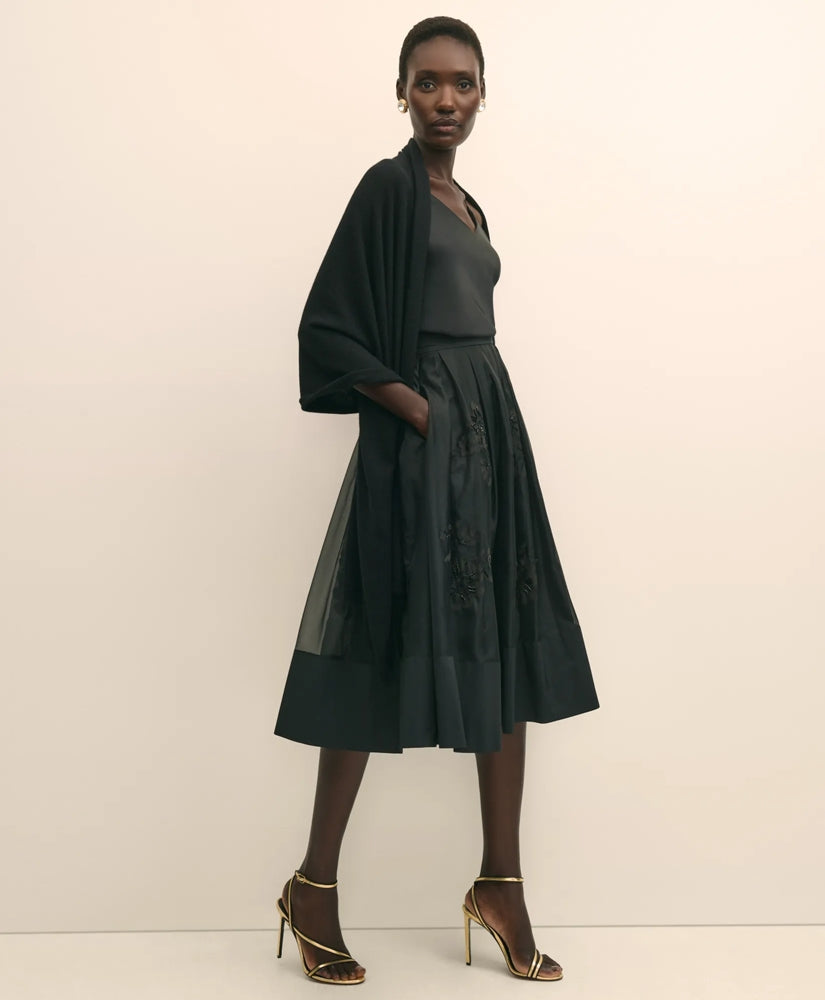 Taffeta Skirt With Embroidered Organza Overlay