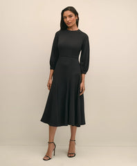 Viscose Blend Shirred-Sleeve Dress