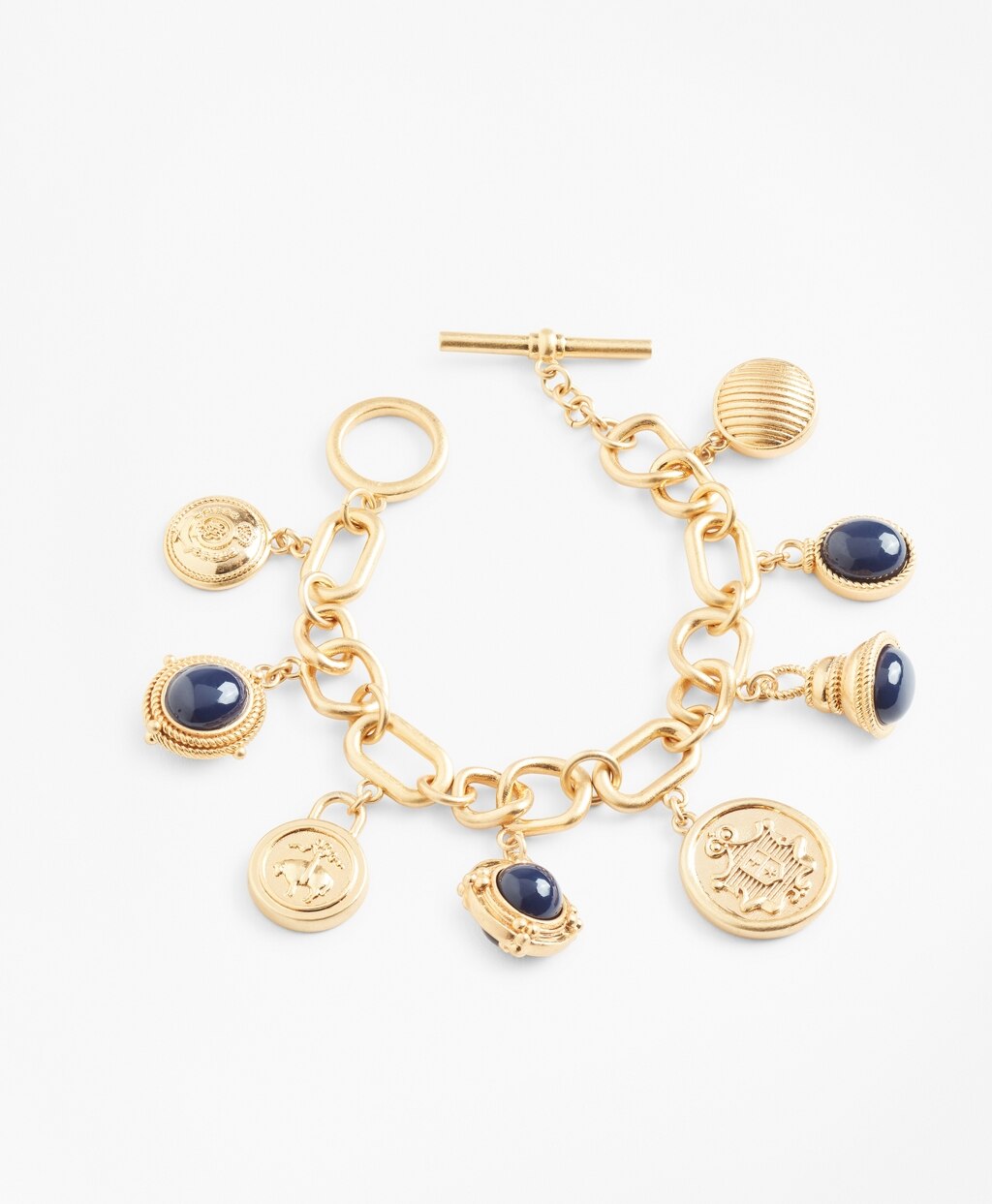 Gold-Plated Crest and Cabochon Charm Bracelet