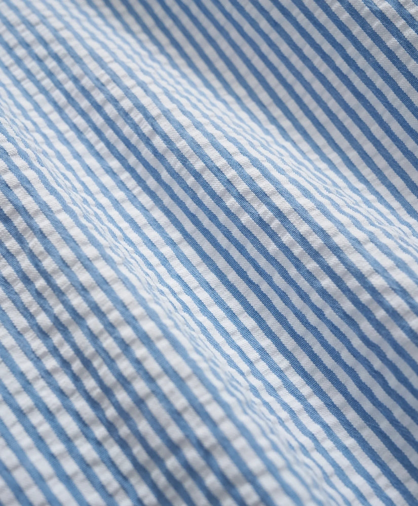 Washed Cotton Seersucker Button-Down Collar Stripe Sport Shirt
