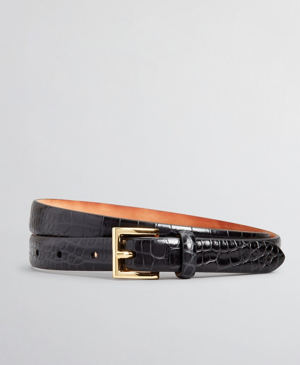 Crocodile-Embossed Leather Belt