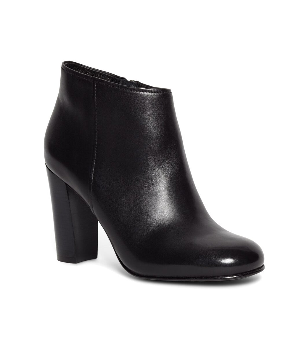 Short Leather Stacked Heel Booties
