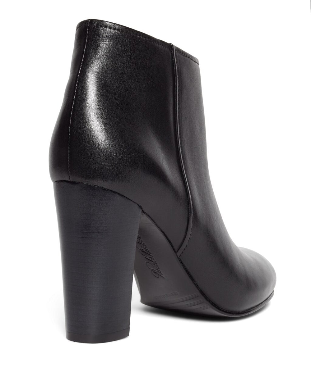 Short Leather Stacked Heel Booties