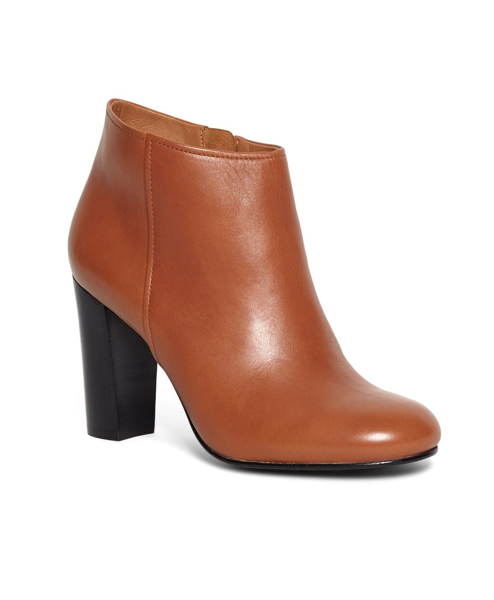 Short Leather Stacked Heel Booties