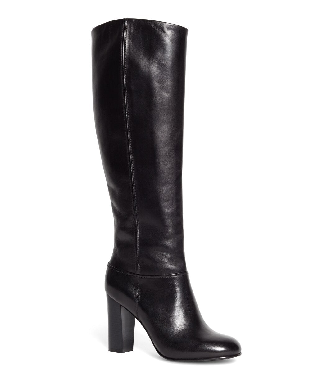 Tall Leather Stacked Heel Boots