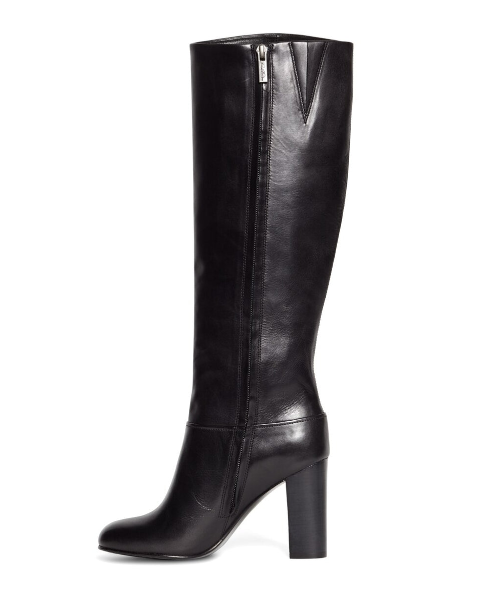 Tall Leather Stacked Heel Boots