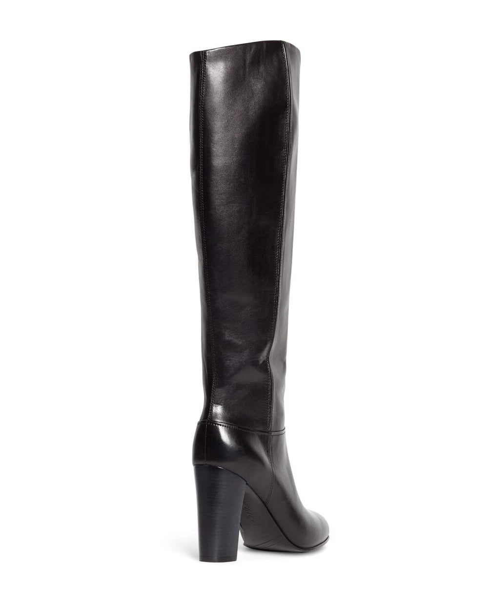 Tall Leather Stacked Heel Boots