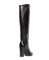 Tall Leather Stacked Heel Boots