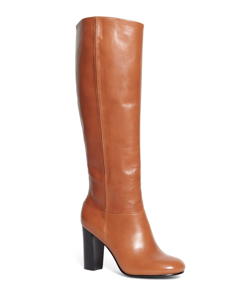 Tall Leather Stacked Heel Boots