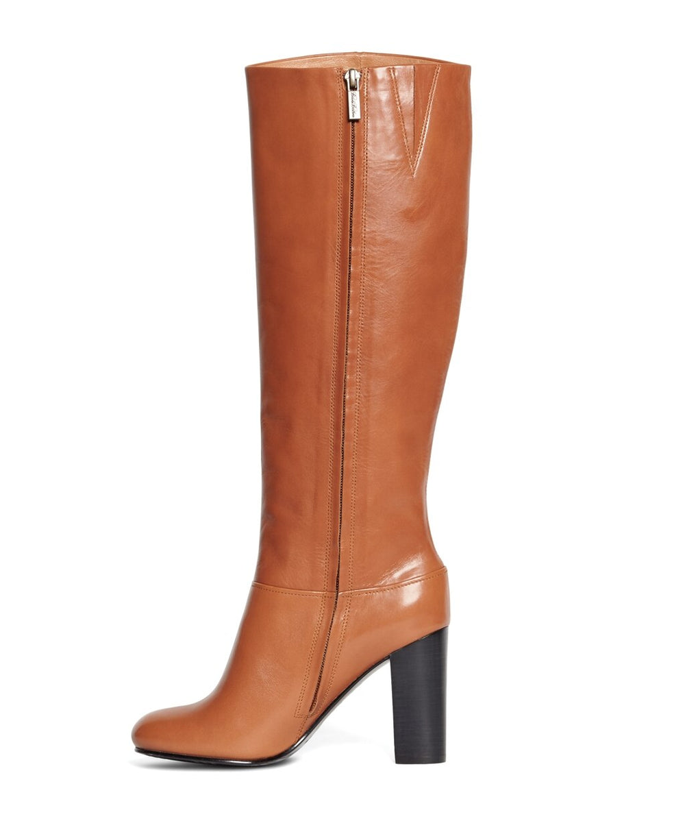 Tall Leather Stacked Heel Boots