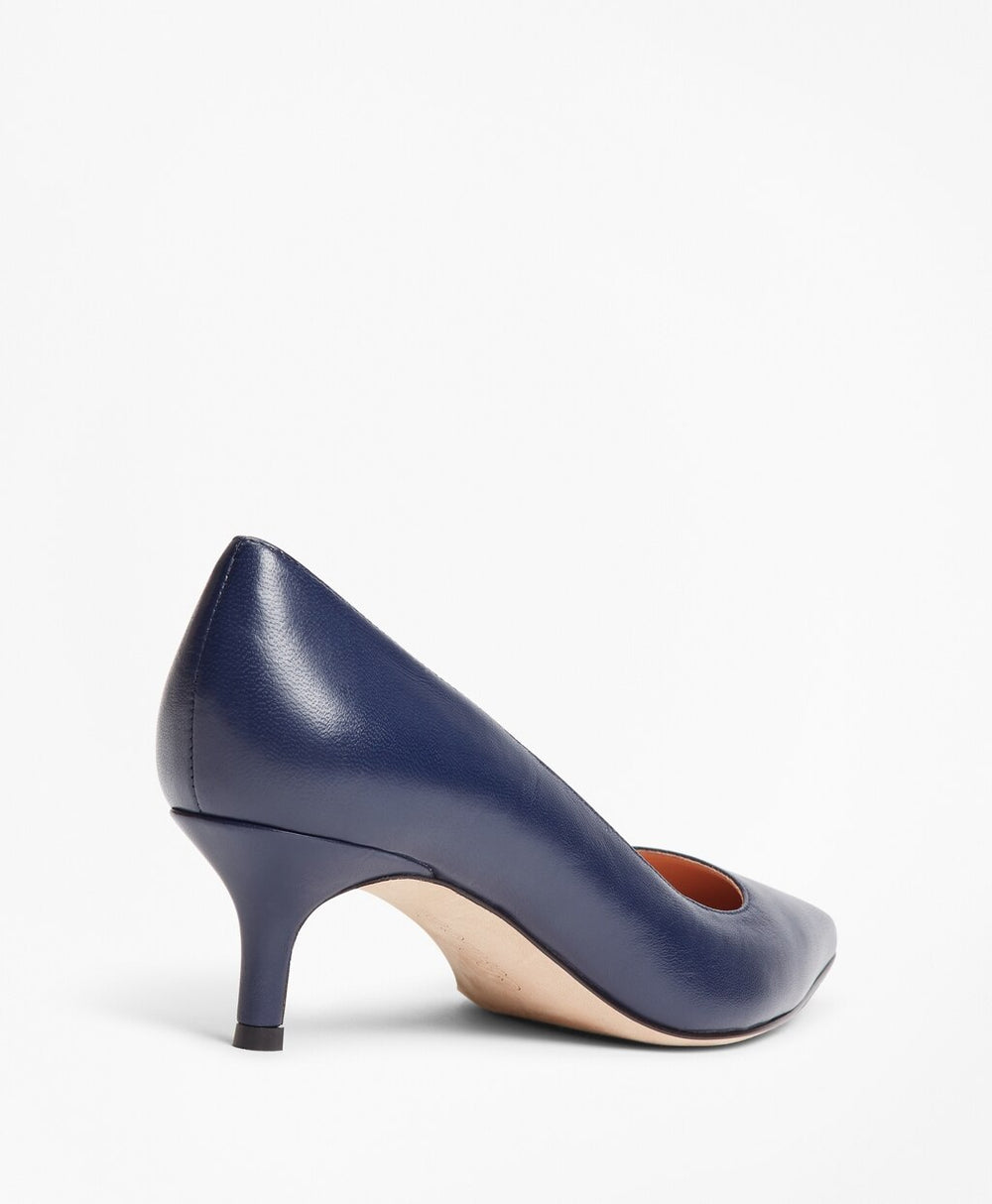 Leather Point-Toe Kitten-Heel Pumps