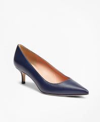 Leather Point-Toe Kitten-Heel Pumps