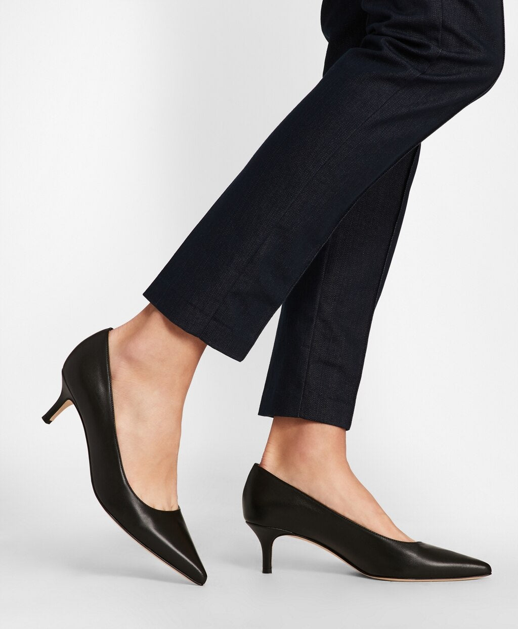 Leather Point-Toe Kitten Heels