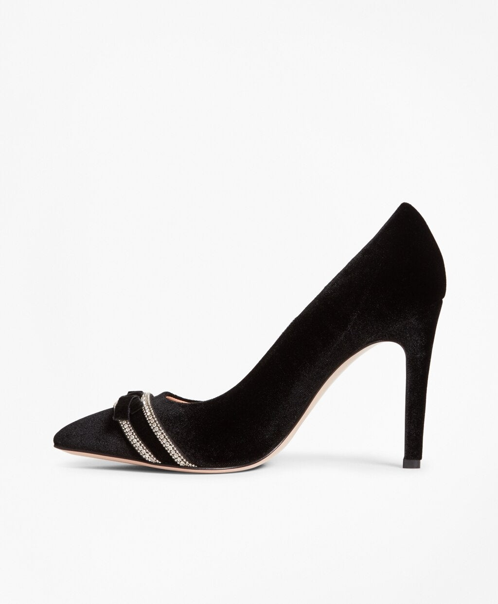 Rhinestone-Trimmed Velvet Point-Toe Pumps