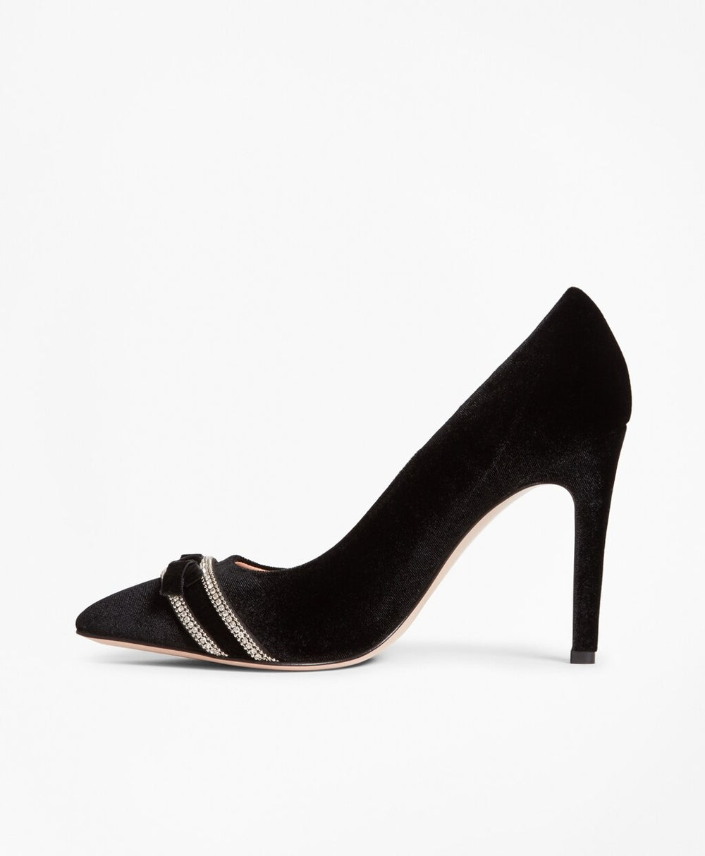 Rhinestone-Trimmed Velvet Point-Toe Pumps