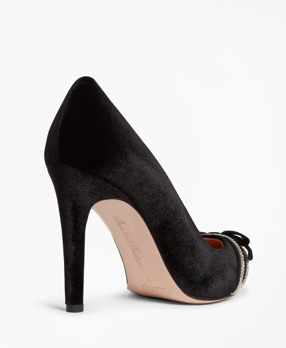 Rhinestone-Trimmed Velvet Point-Toe Pumps