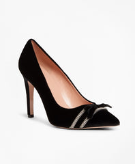 Rhinestone-Trimmed Velvet Point-Toe Pumps