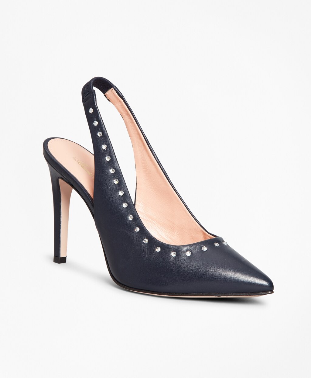 Rhinestone-Studded Leather Slingback Pumps