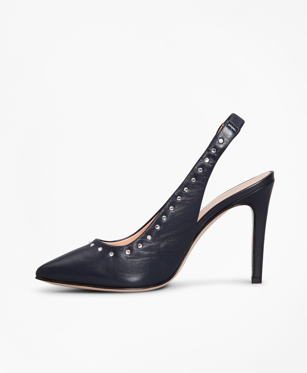 Rhinestone-Studded Leather Slingback Pumps