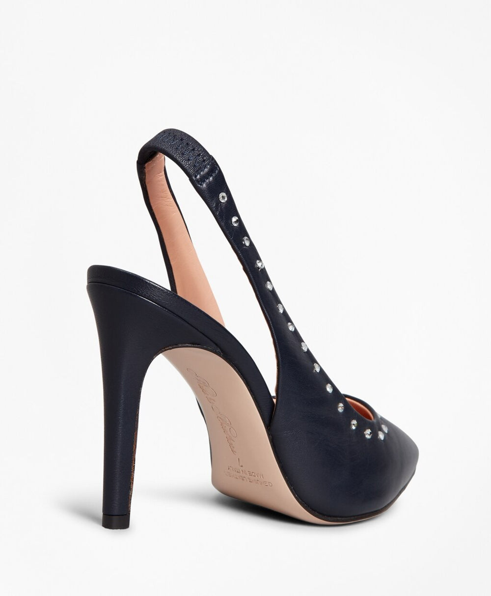 Rhinestone-Studded Leather Slingback Pumps