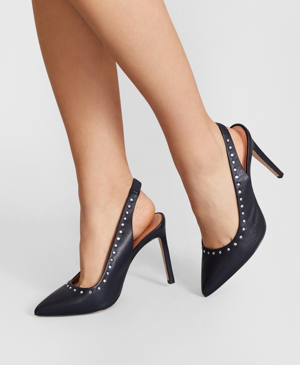 Rhinestone-Studded Leather Slingback Pumps