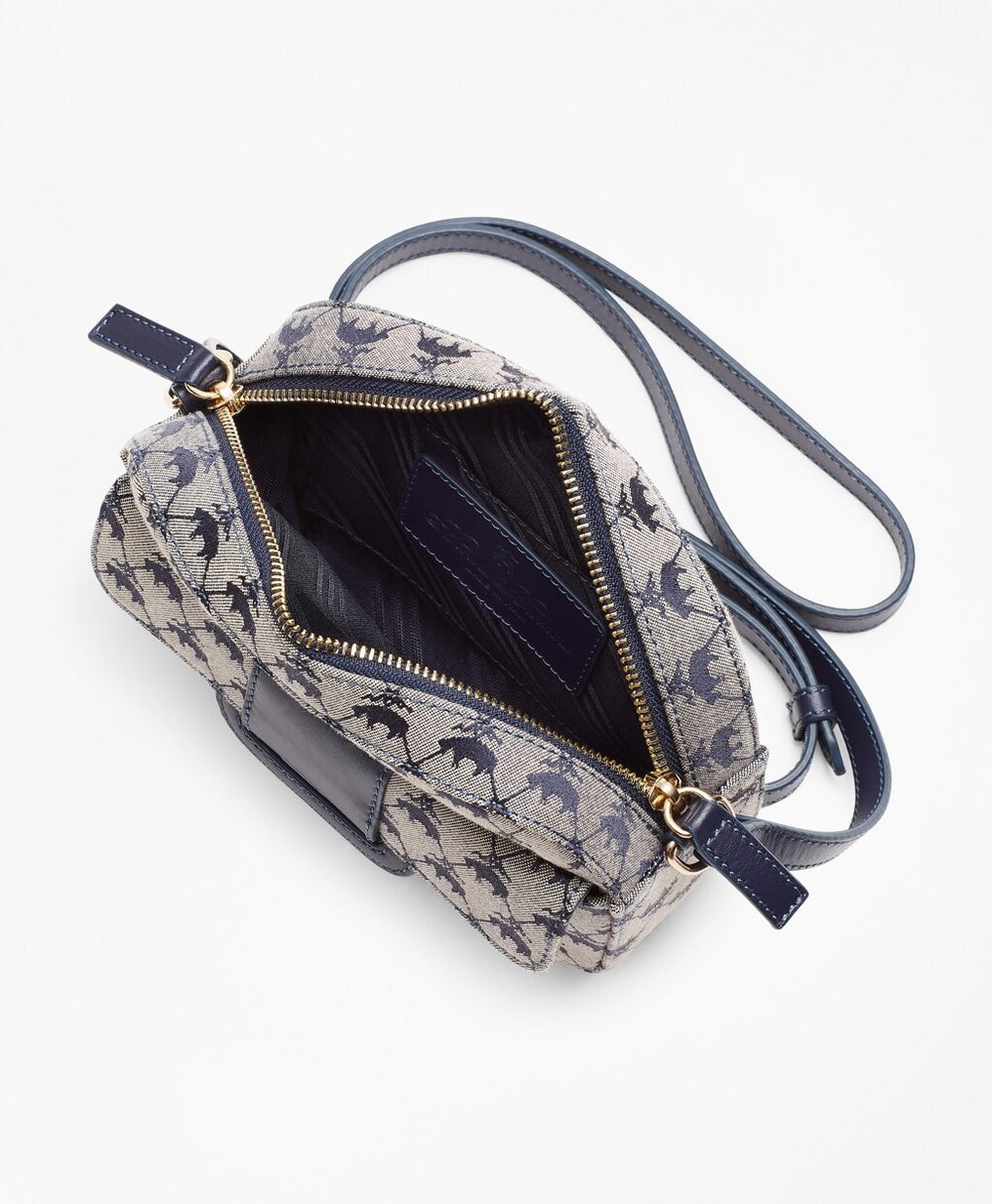 Leather-Trimmed Logo Jacquard  Crossbody Bag