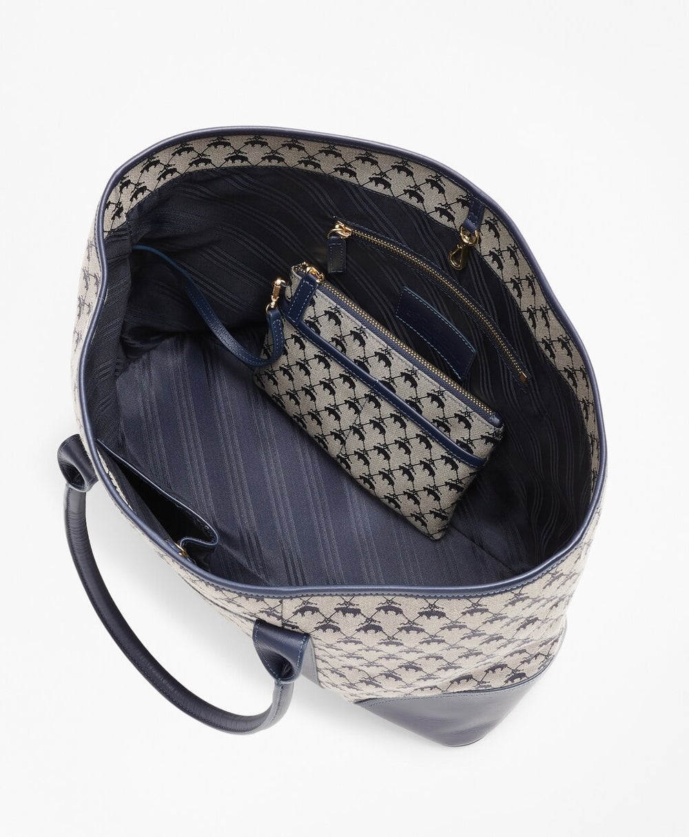 Leather-Trimmed Logo Jacquard Tote Bag
