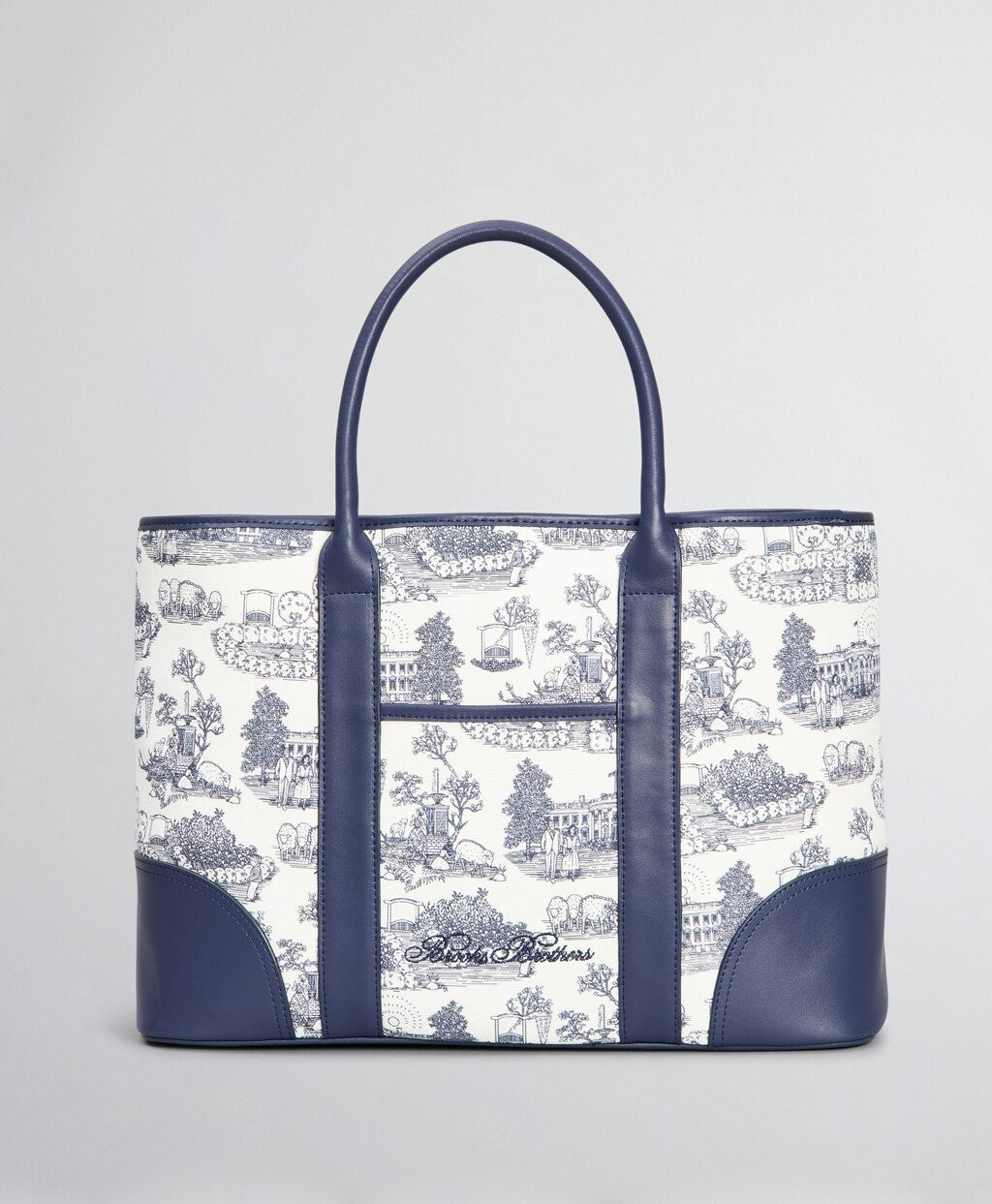 Leather-Trimmed Toile Canvas Tote Bag
