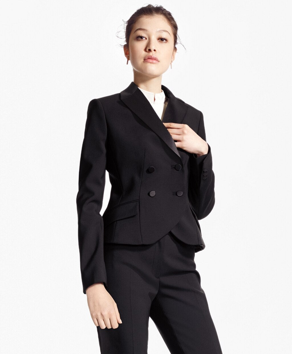 Double-Breasted Stretch Wool Tuxedo Jacket