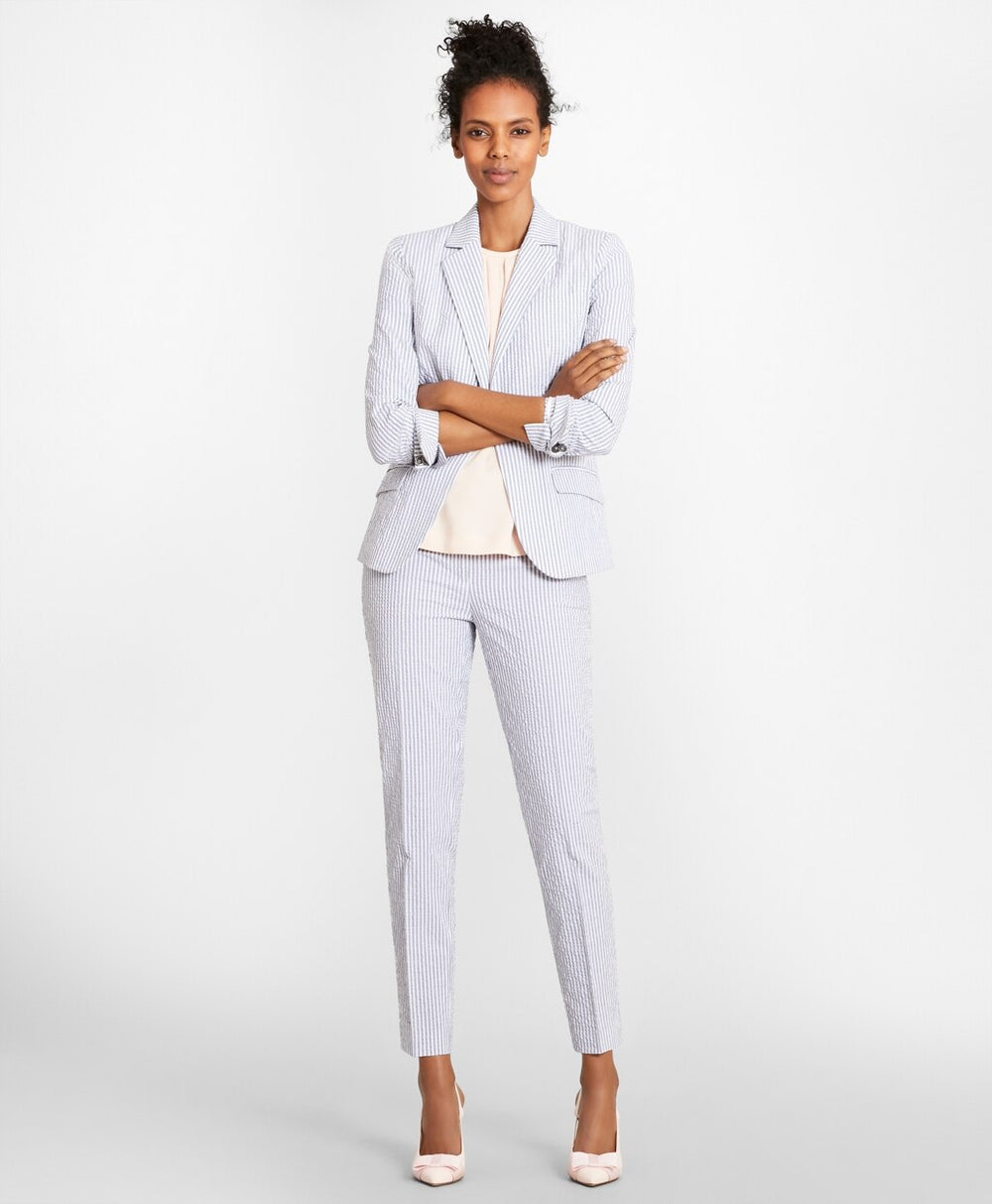Striped Stretch Cotton Seersucker Jacket