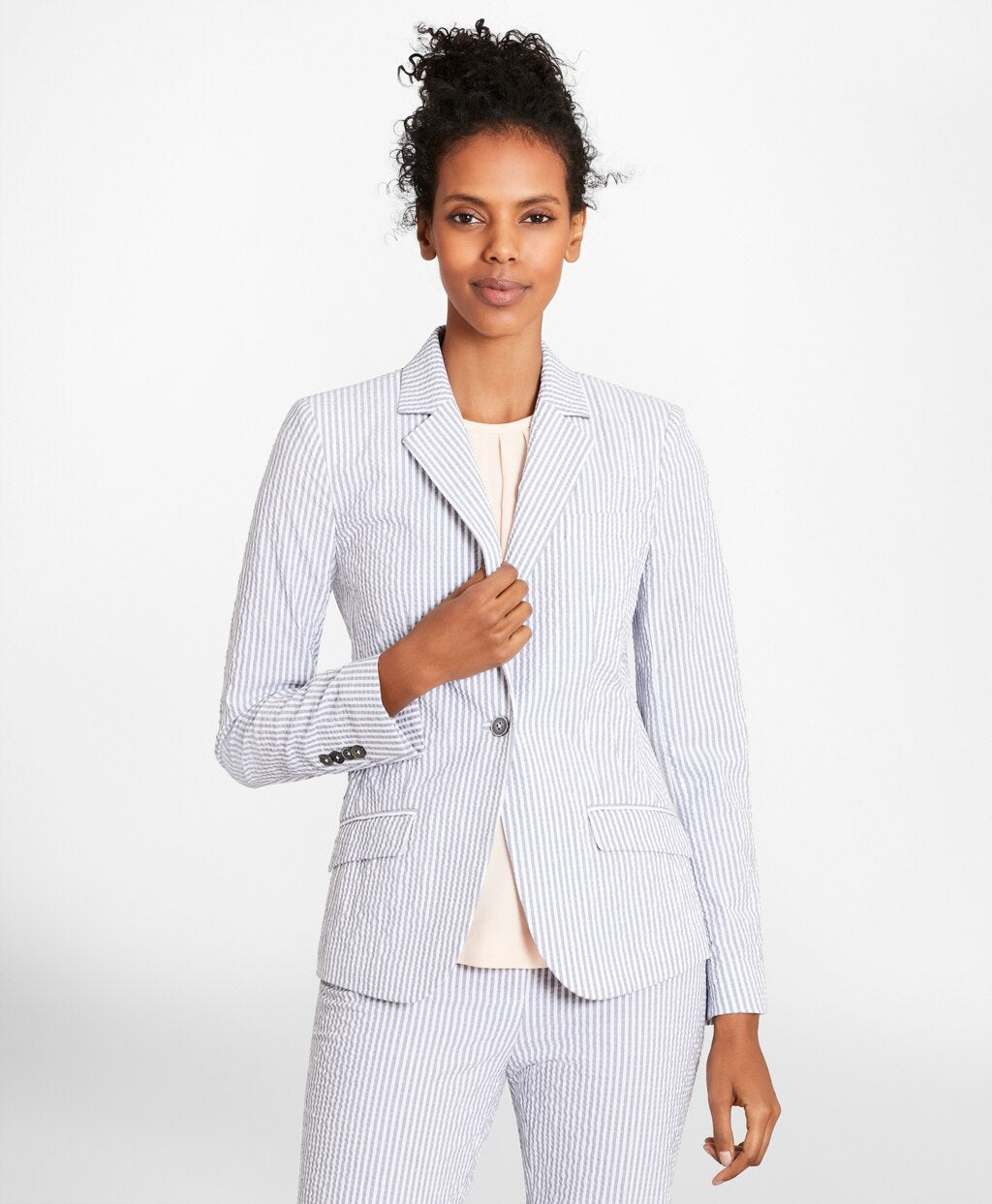 Striped Stretch Cotton Seersucker Jacket