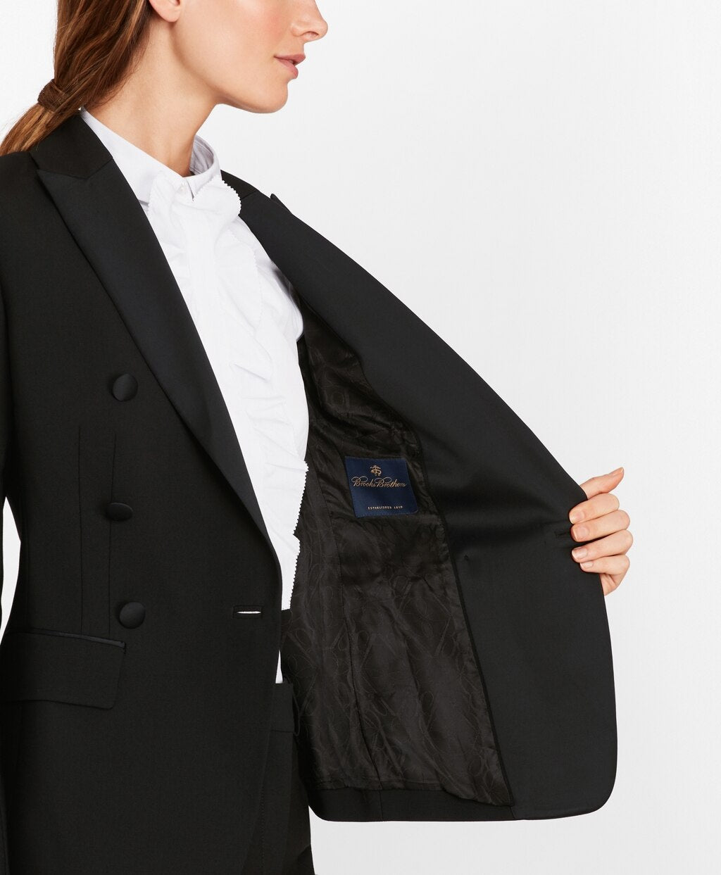 Stretch-Wool Crepe Double-Breasted Tuxedo Jacket