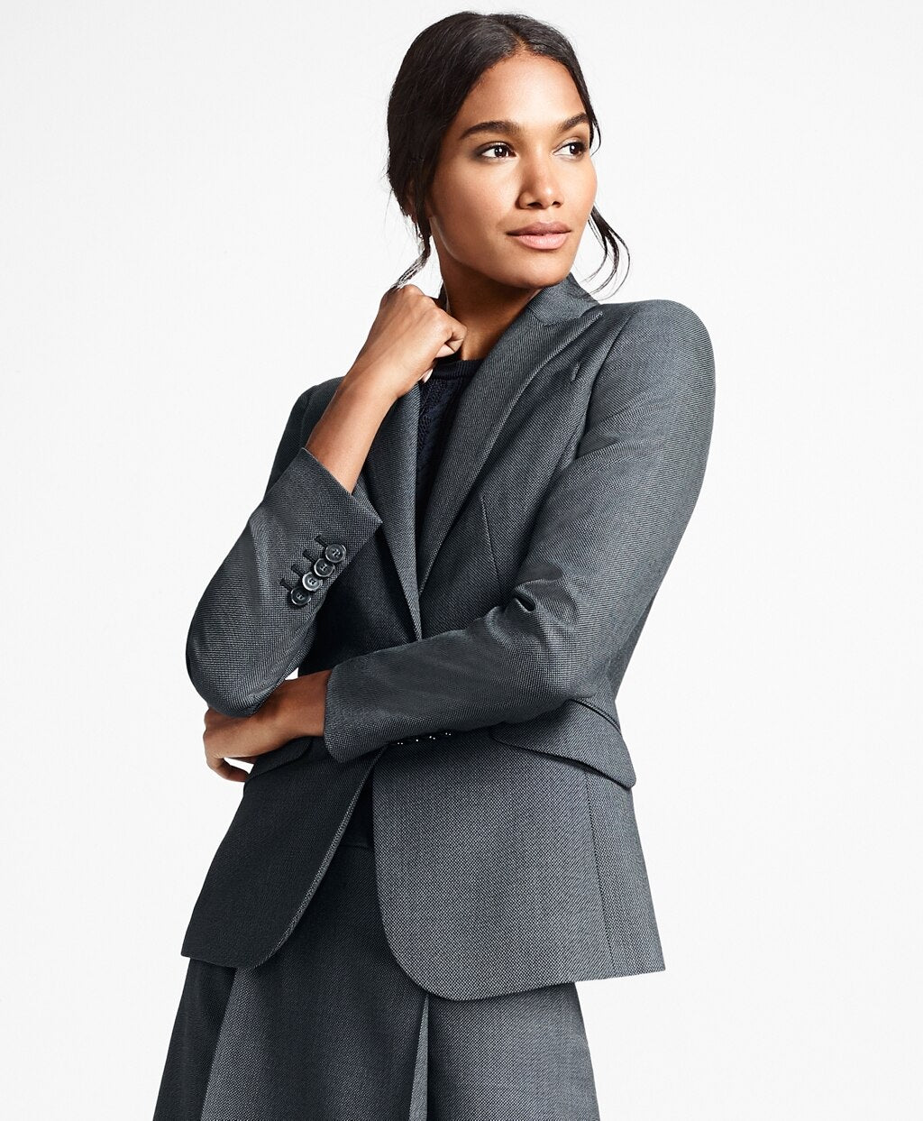 Bird's-Eye Stretch-Wool One-Button Jacket