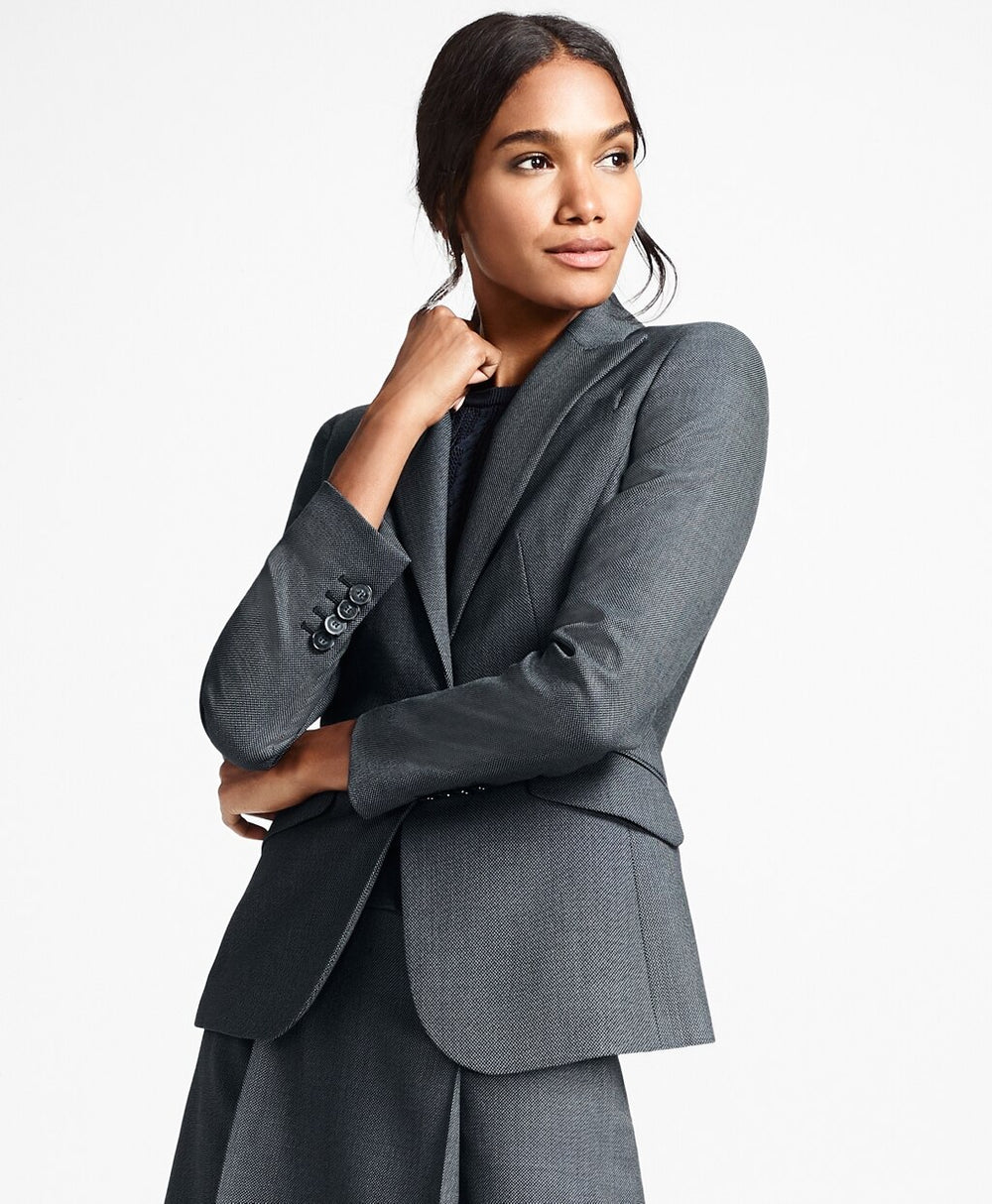 Bird's-Eye Stretch-Wool One-Button Jacket