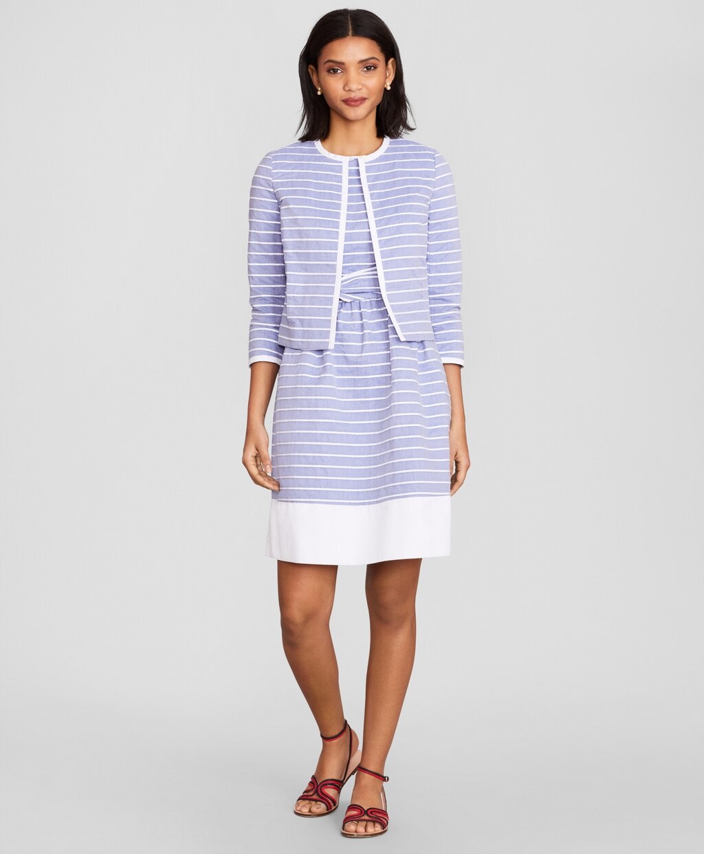 Striped Cotton Dobby Cropped Jacket