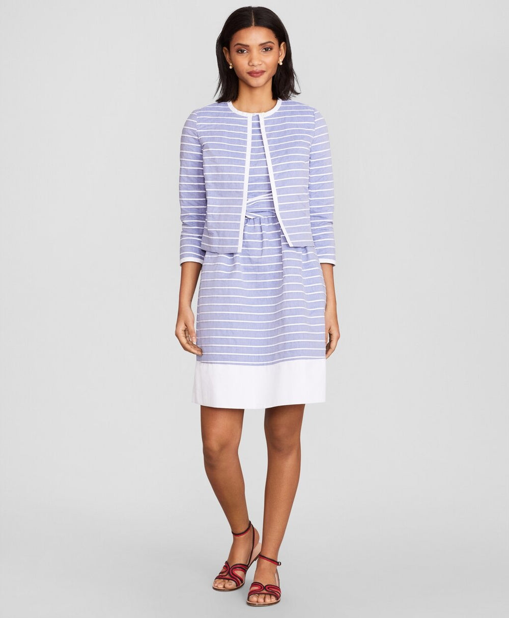 Striped Cotton Dobby Cropped Jacket