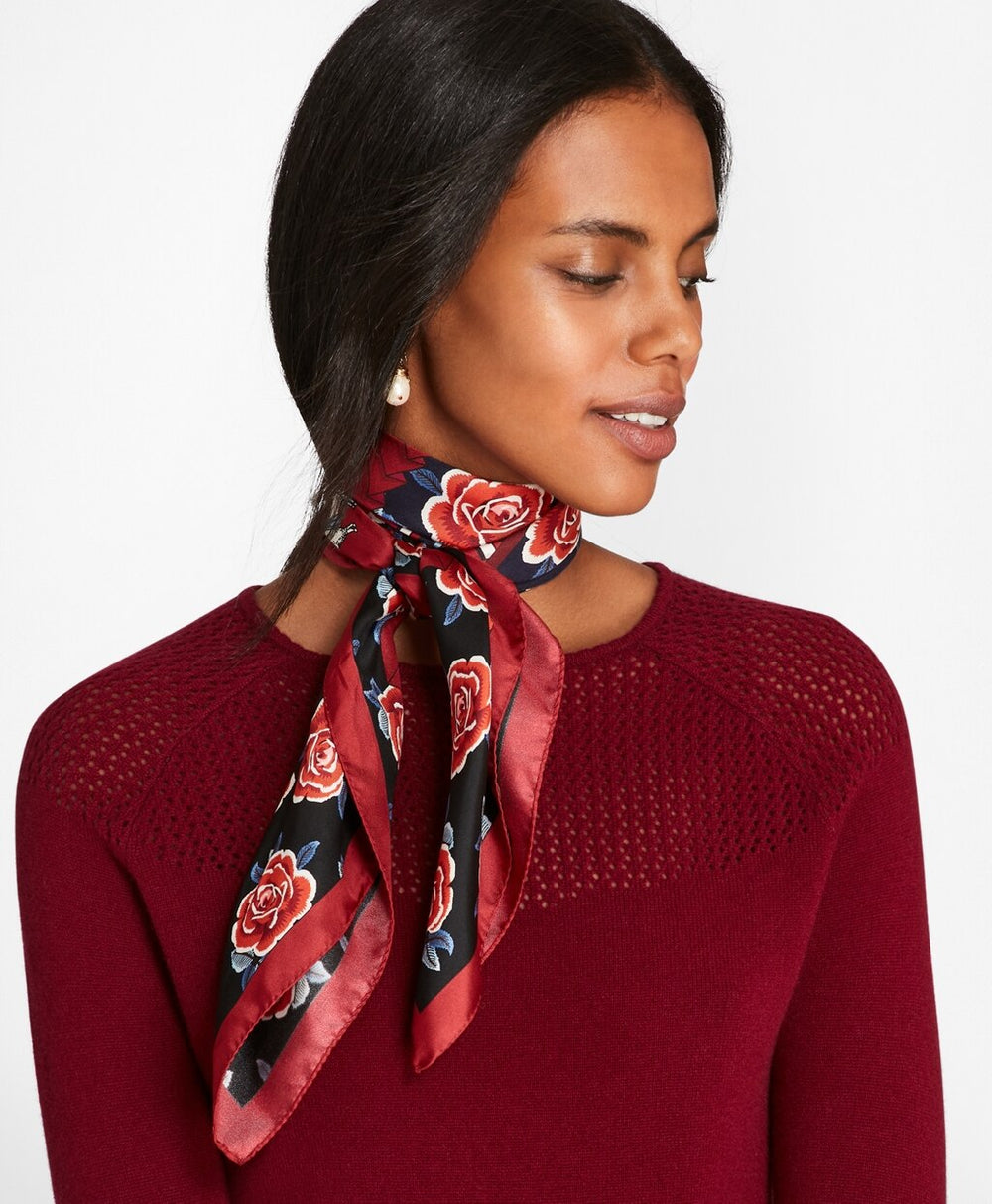 Rose-Print Silk Square Scarf