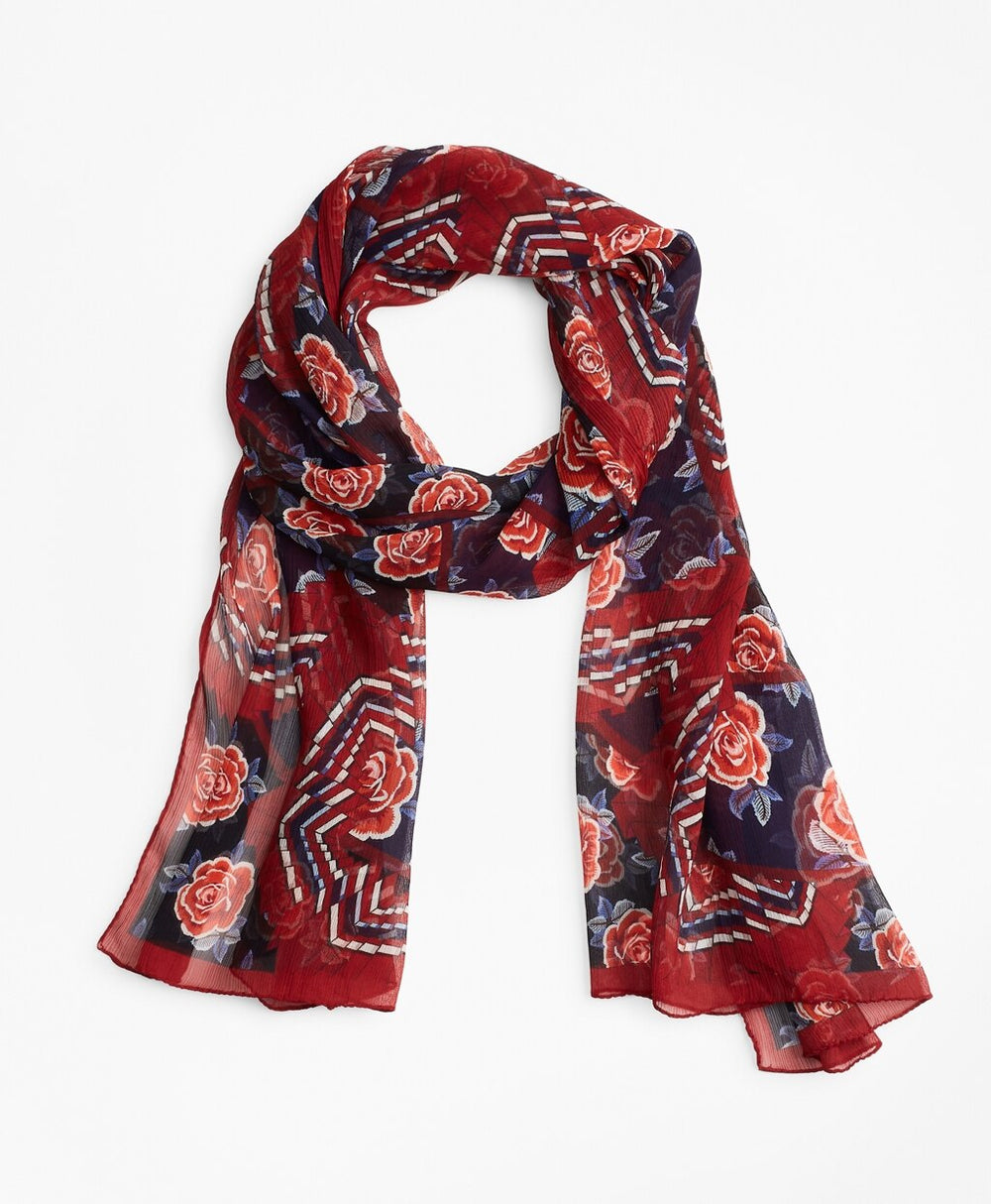 Rose-Print Silk Chiffon Oblong Scarf