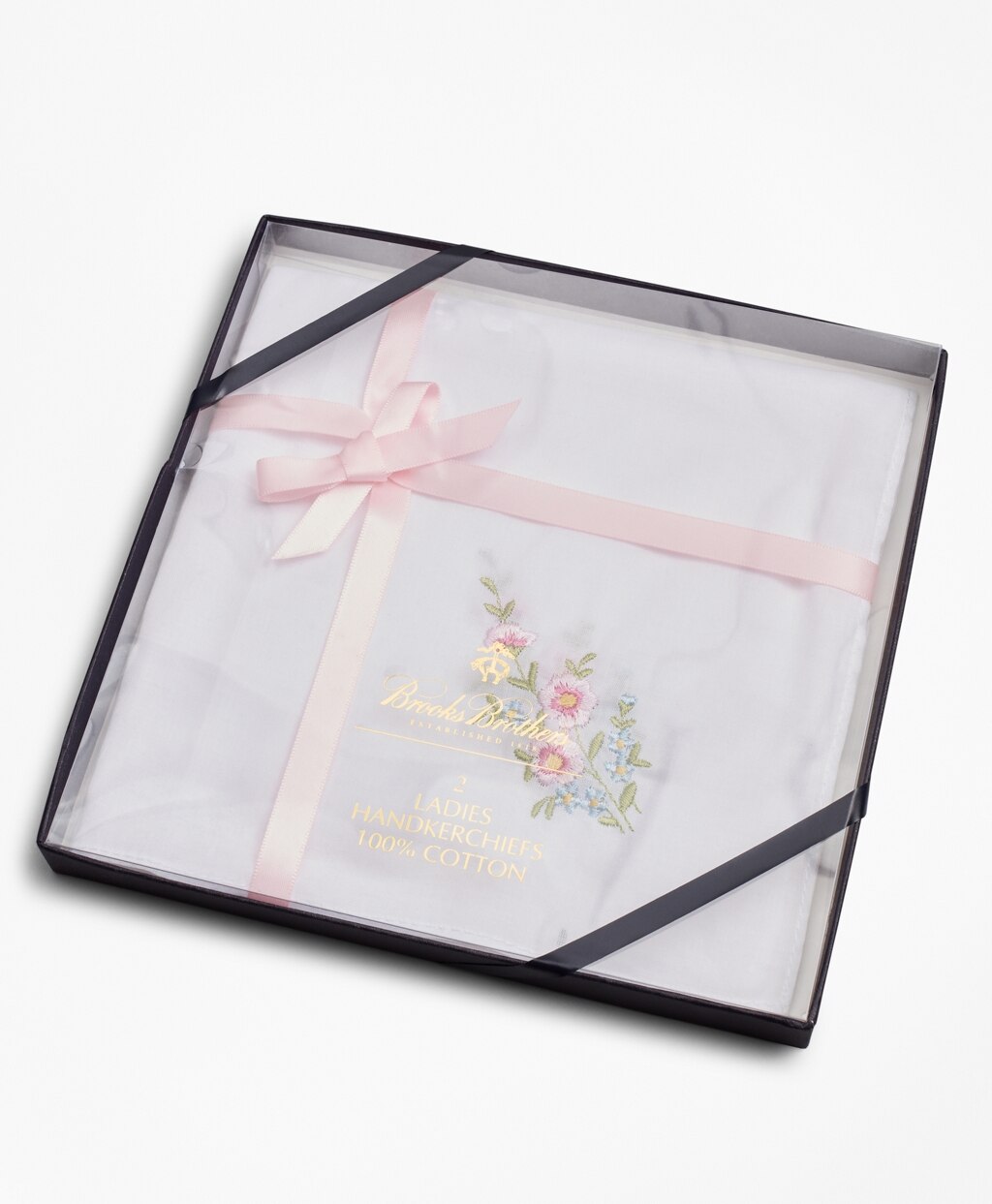 Floral-Embroidered Cotton Handkerchief - Set of 2