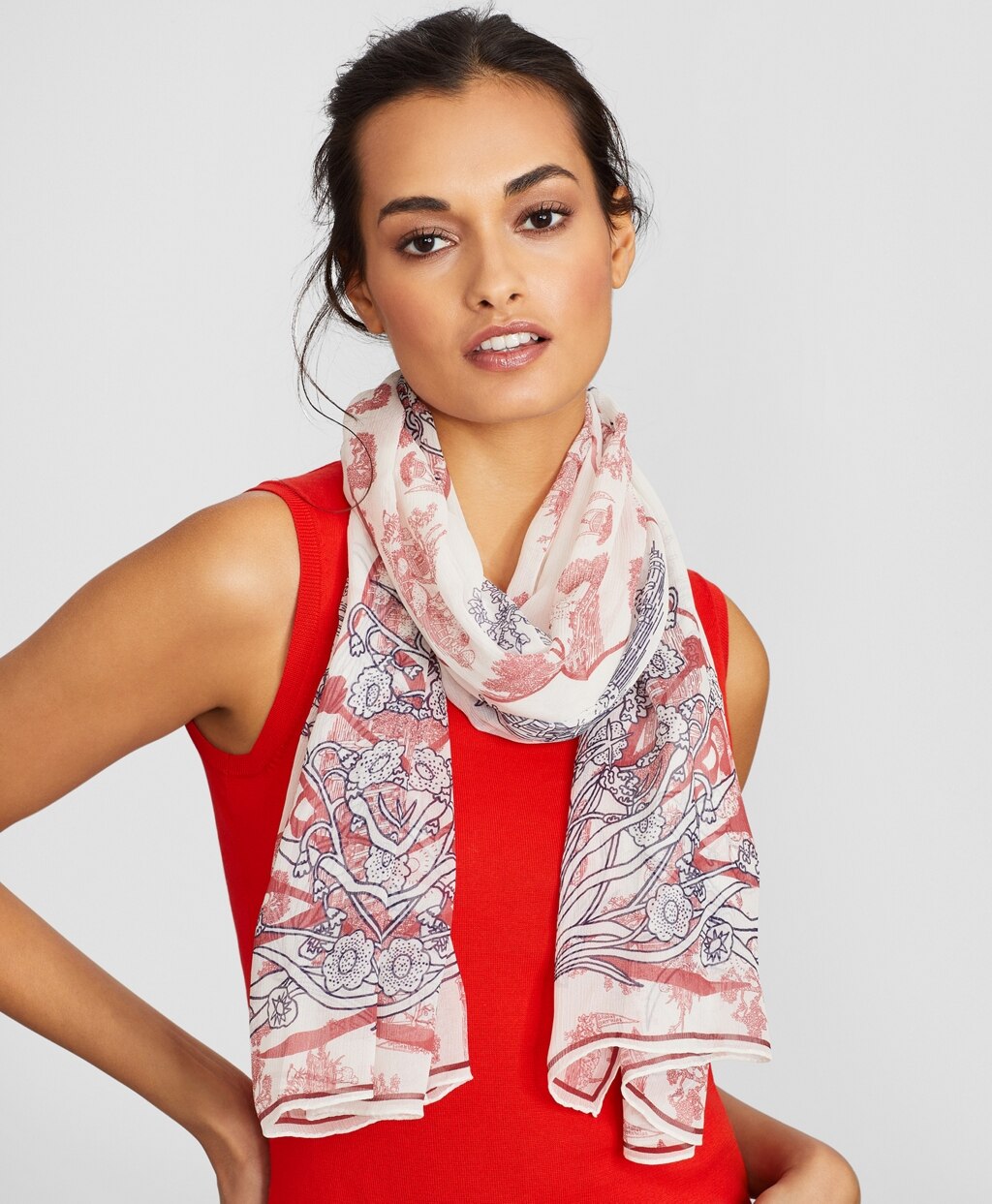 Toile Silk Chiffon Oblong Scarf