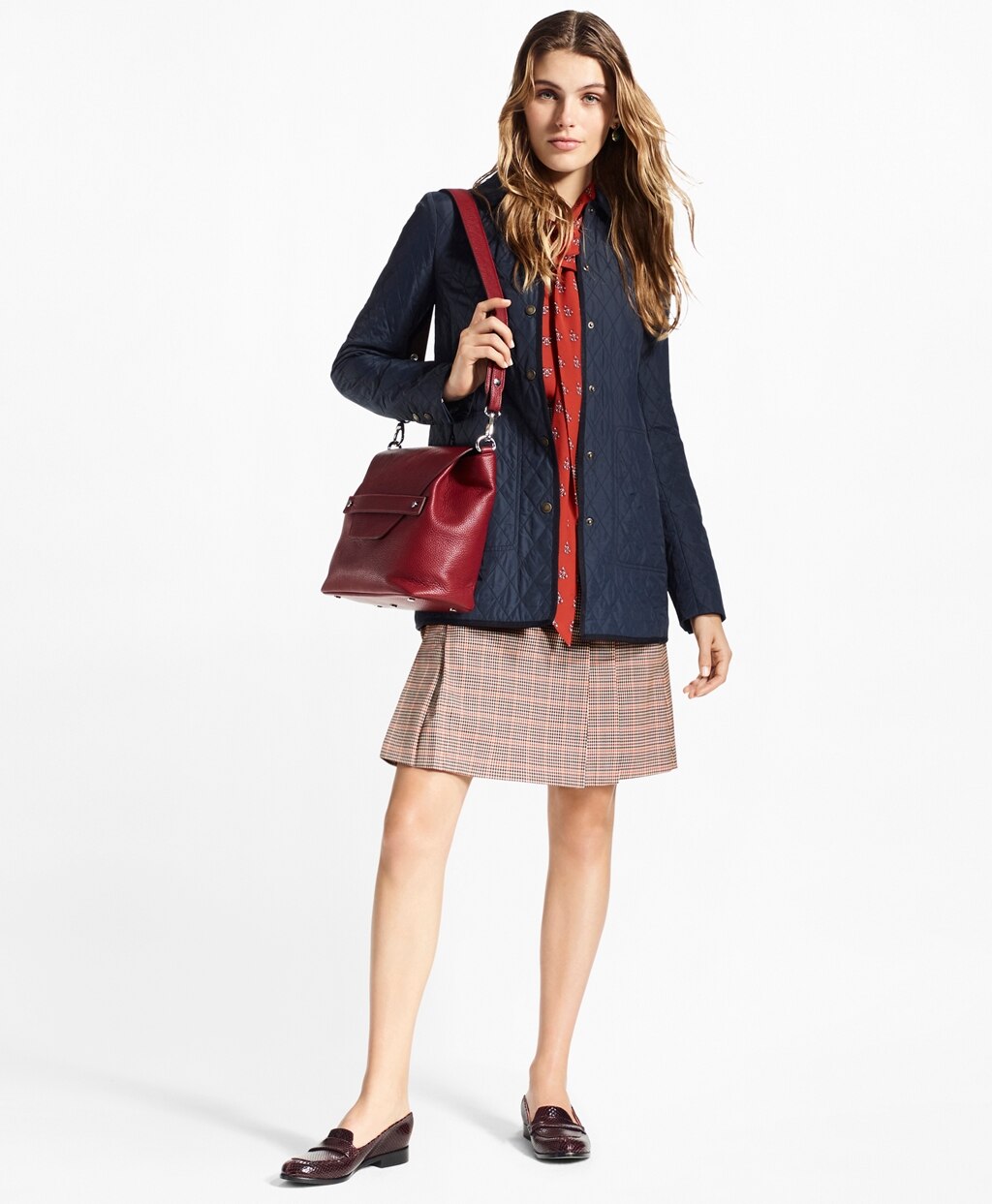 Houndstooth-Checked Stretch-Wool Pleated Skirt