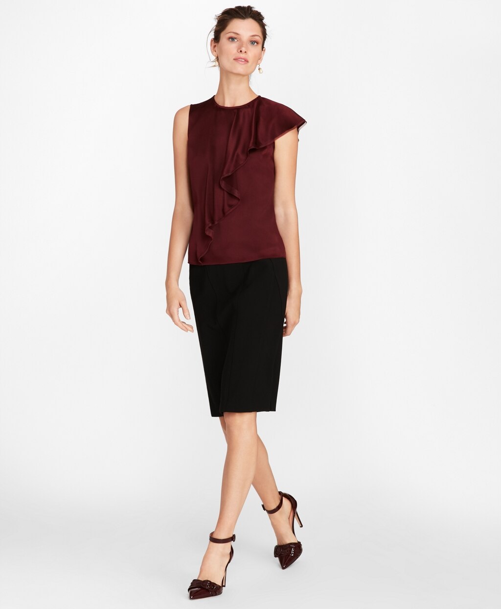 Stretch Wool Cavalry Twill Pencil Skirt