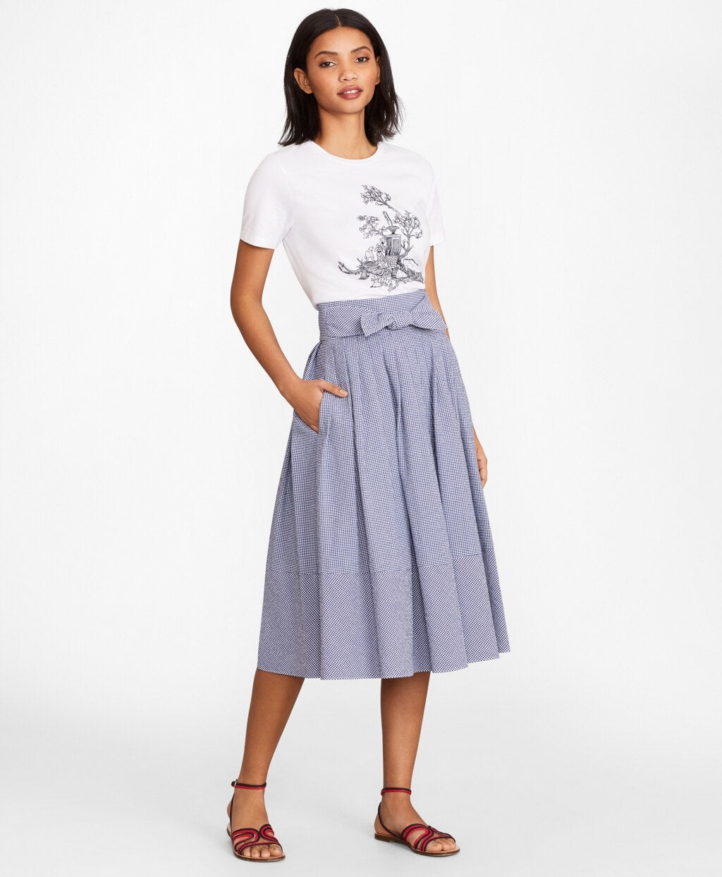 Gingham Seersucker Pleated Skirt