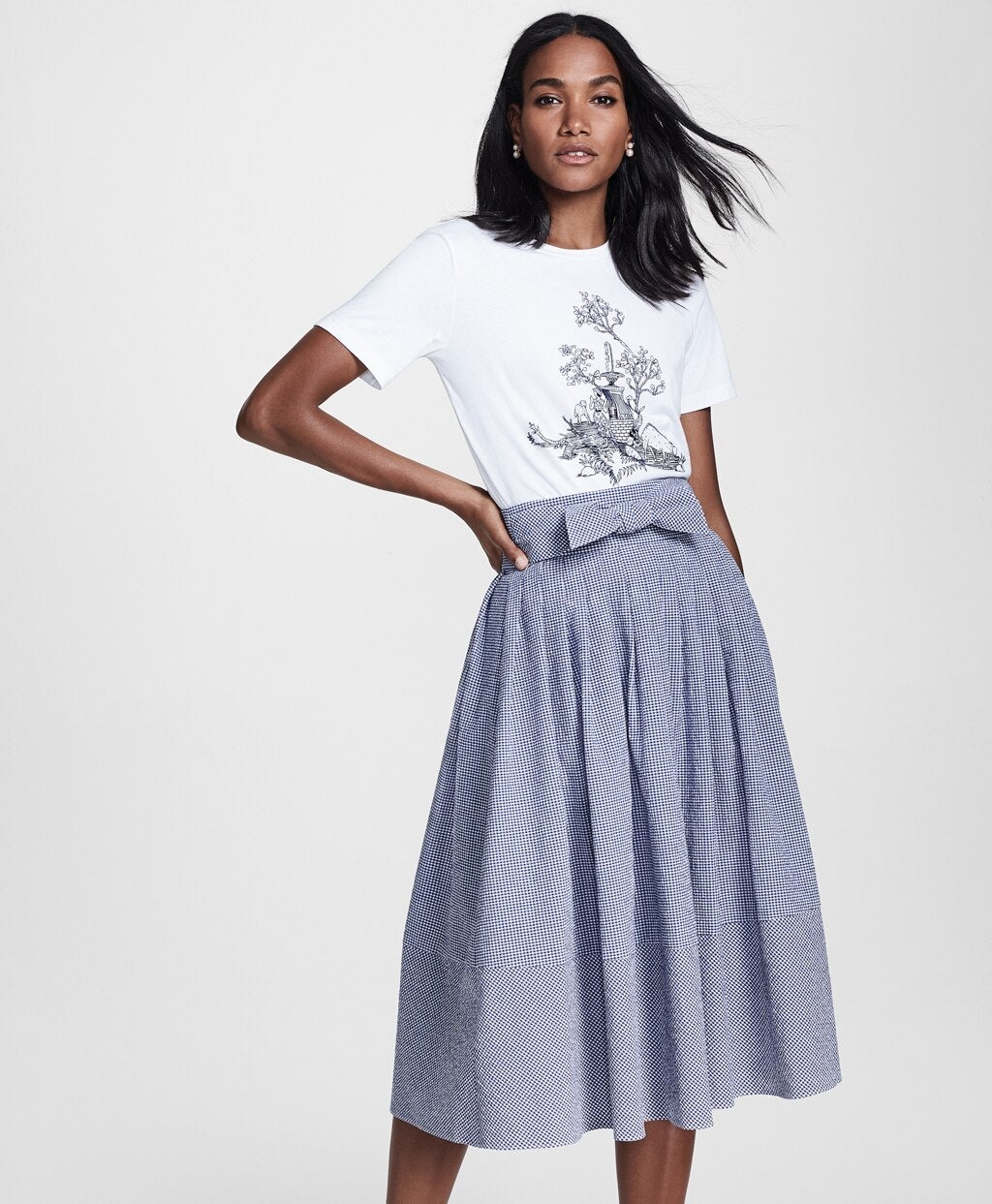 Gingham Seersucker Pleated Skirt