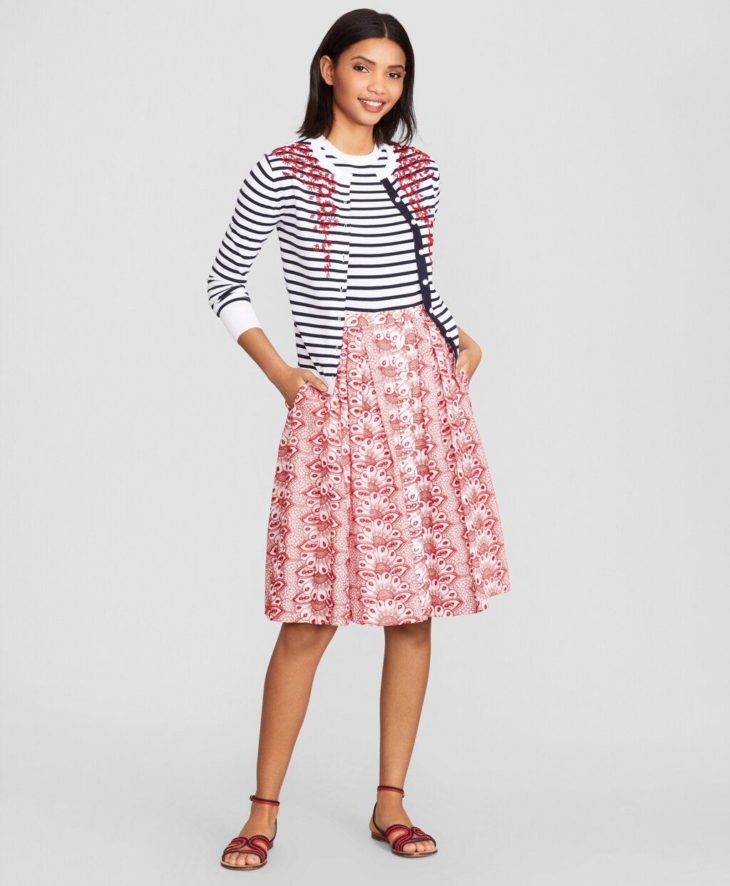 Cotton Eyelet Pleated Skirt
